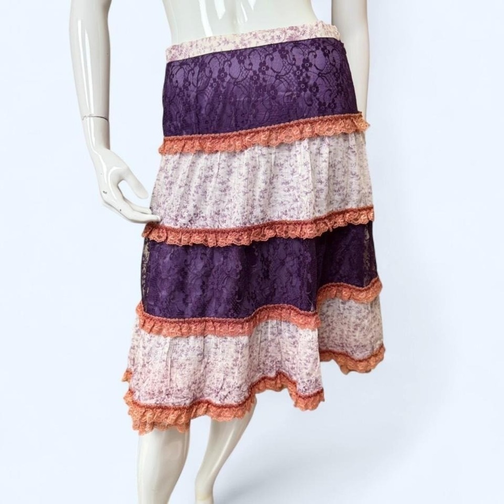 Y2K Fairycore Lace Tiered Mini Skirt Whimsigoth Mori Girl Boho S M shimmer - Picture 4 of 8